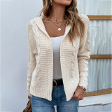 Women'S Knitting Shirt Autumn And Winter Solid Color Hooded Sweater Women'S Cardigan Coat