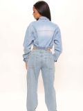 Gewaschene Jeansjacke mit elastischer Taille für Damen
