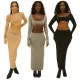 Women Fall Long Sleeve U Neck Crop Top+ Long Dress Two Piece
