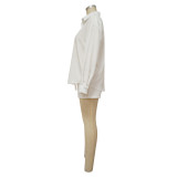 Women Casual Long Sleeve Shirt + Shorts Two Piece Set