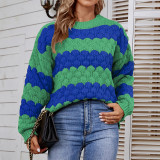 Women Colorblock Striped Round Neck Long Sleeve Sweater