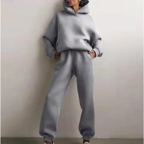 Fall/Winter Women Casual Solid Hoodies + Pant Two Piece