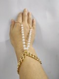 Women Simple Style Pearl Chain Metal Chain Combination Bracelet