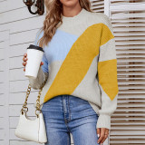 Women Half Turtleneck Color bloking Long Sleeve Sweater