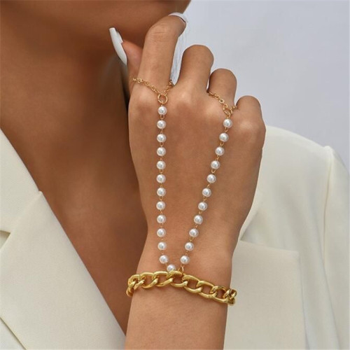 Pulsera combinada de cadena de metal con cadena de perlas de estilo simple para mujer