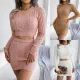 Women Fall/Winter Casual Twist Crop Sweater + Mini Skirt Two Piece