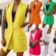 Women Fall Winter Sleeveless Turndown Collar Slim Long Vest