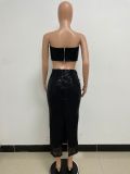 Women Sexy Sequin Crop Top+ Dress Two Piece