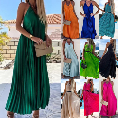 Sommer-Frauen-rückenfreies Neckholder-ärmelloses Kleid