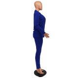 Zweiteiliges Set aus einfarbigem Umlegekragen-Blazer und Hose für Damen