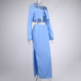 Chiffon-Anzug für Damen Dreiteiliges Langarm-Cardigan-Leibchen-Basics-Rock-Set mit hoher Taille