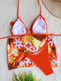Dreiteiliger Badeanzug mit Print-Bikini-Damen-Badeanzug Lace-Up-Badeanzug