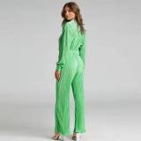 Spring/Summer V-Neck Pleated Buckle Turndown Collar Fashion Casual Suit