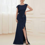Sommerkleid für Damen, schickes, elegantes, einfarbiges Kleid mit hoher Taille und hoher Taille