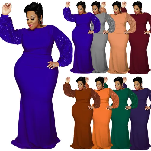 Plus Size Women's Long Sleeve Sequin Dress Autumn