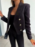 Fall/Winter Solid Turndown Collar Long Sleeve Double Breasted Blazer