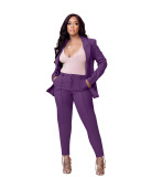 Women's Solid Color Turndown Collar Blazer and Trousers Two Piece Set