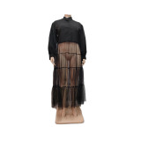 Schwarzes Mesh-Patchwork-Kleid mit Damenoberteil in Übergröße
