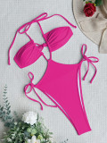 Einteiliger Badeanzug Sexy Bikini-Badeanzug Damen Einfarbige Bademode Schnürbikini