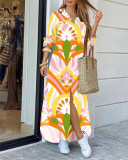Mode Langarm bedrucktes Hemdkleid langes Kleid (Positionierungsblume)