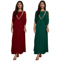 musulman eid chaîne sangle perle en mousseline de soie robe plissée robe d'été jupe