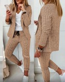 Casual Fashion Suit Women's Plaid Blazer and Pants Suit