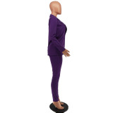 Zweiteiliges Set aus einfarbigem Umlegekragen-Blazer und Hose für Damen