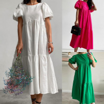 Chic Solid Plain Casual Round Neck Short Sleeve Loose Maxi Dress