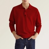 Fall Long Sleeve V-Neck Button Men's Casual Top Polo Shirt
