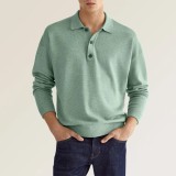Fall Long Sleeve V-Neck Button Men's Casual Top Polo Shirt