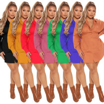 Chemise longue à manches longues d'automne de couleur unie pour femmes de grande taille