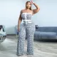 Sexy Fancy Strapless Plus Size Print Jumpsuit Nightclub