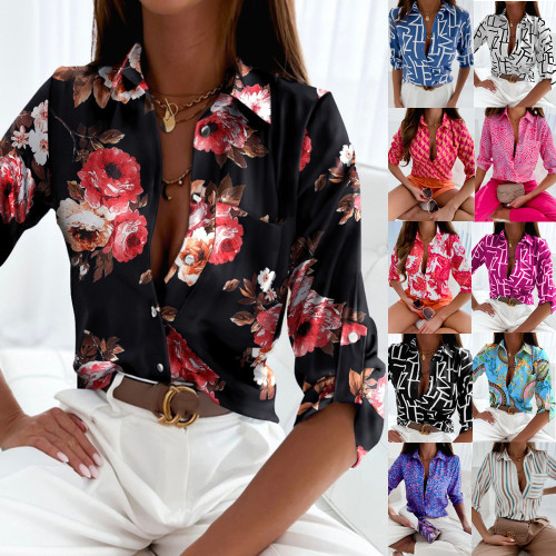 Women's Spring Autumn Tops Long Sleeve Shirts Printed Blouse Women