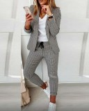Casual Fashion Suit Women's Plaid Blazer and Pants Suit
