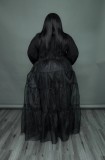 Schwarzes Mesh-Patchwork-Kleid mit Damenoberteil in Übergröße