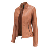 Women'S Leather Clothes Women'S Spring Autumn Coat Women'S Plus Size Stand Collar Slim Thin Leather Jacket