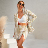 Fashion Autumn And Winter Female Houndstooth Two-Piece Sexy Blazer Skirt Suit