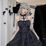 Halloween Damen Kleid Herbst Stil Cross Neckholder Dark Tunika A-Linie Kleid