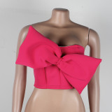 Women'S Sexy Wrap Chest Bow Solid Color Strapless Tank Top