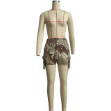 Lässige Camo-Cargo-Shorts mit Taschen und Reißverschluss für Damen