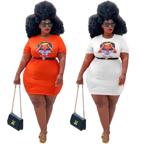 Fashion Plus Size Women'S Summer Character Print Short Sleeve Casual Dress