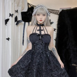 Halloween Damen Kleid Herbst Stil Cross Neckholder Dark Tunika A-Linie Kleid