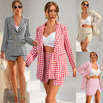Traje de falda de chaqueta sexy de dos piezas de pata de gallo de mujer de otoño e invierno de moda