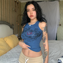 Camiseta sin mangas sin mangas con estampado de cuentas sexy para mujer