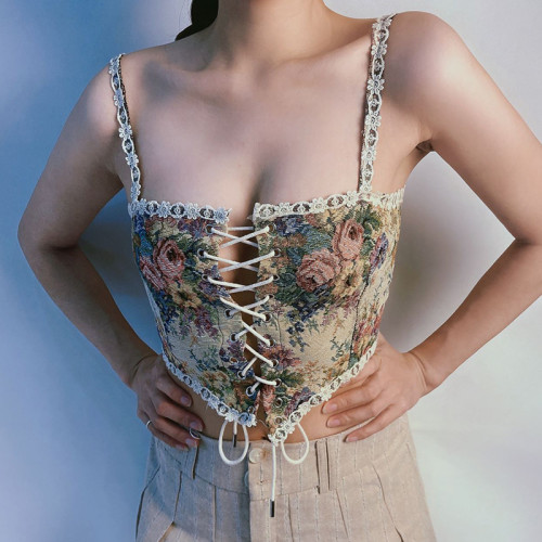 Französisches Hof-Retro-Stil-Leibchen für Damen mit umwickelter Brust und Schnürkorsett