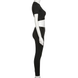 Sommer Damenmode Bestickte Kurzarm Schlank Crop Top Hohe Taille Enganliegende Hose Zweiteiliges Set