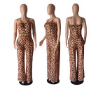 Plus Size Women Summer Fashion Leopard Print Straps Jumpsuit