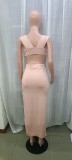 Women'S Light Pink Sleeveless Hollow Out Tight Fitting Asymmetric Dress