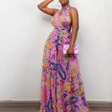 Plus Size Damen African Print Neckholder Beach Jumpsuit