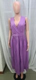 Summer Casual Purple Wrap Sleeveless Chiffon Long Maxi Dress